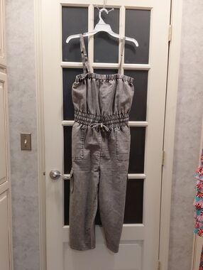 *Blush"Sz. L, Gray Acid wash, Sleeveless Jumpsuit with Drawstring Waist. Wideleg